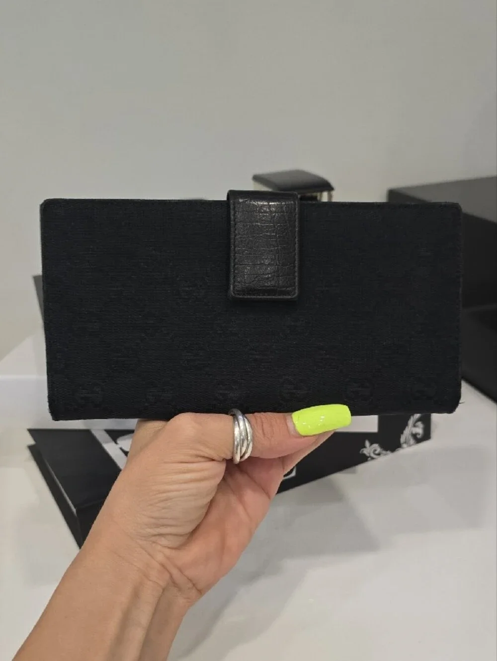 Gucci Black Wallet with Green & Red Web and Gold Buckle